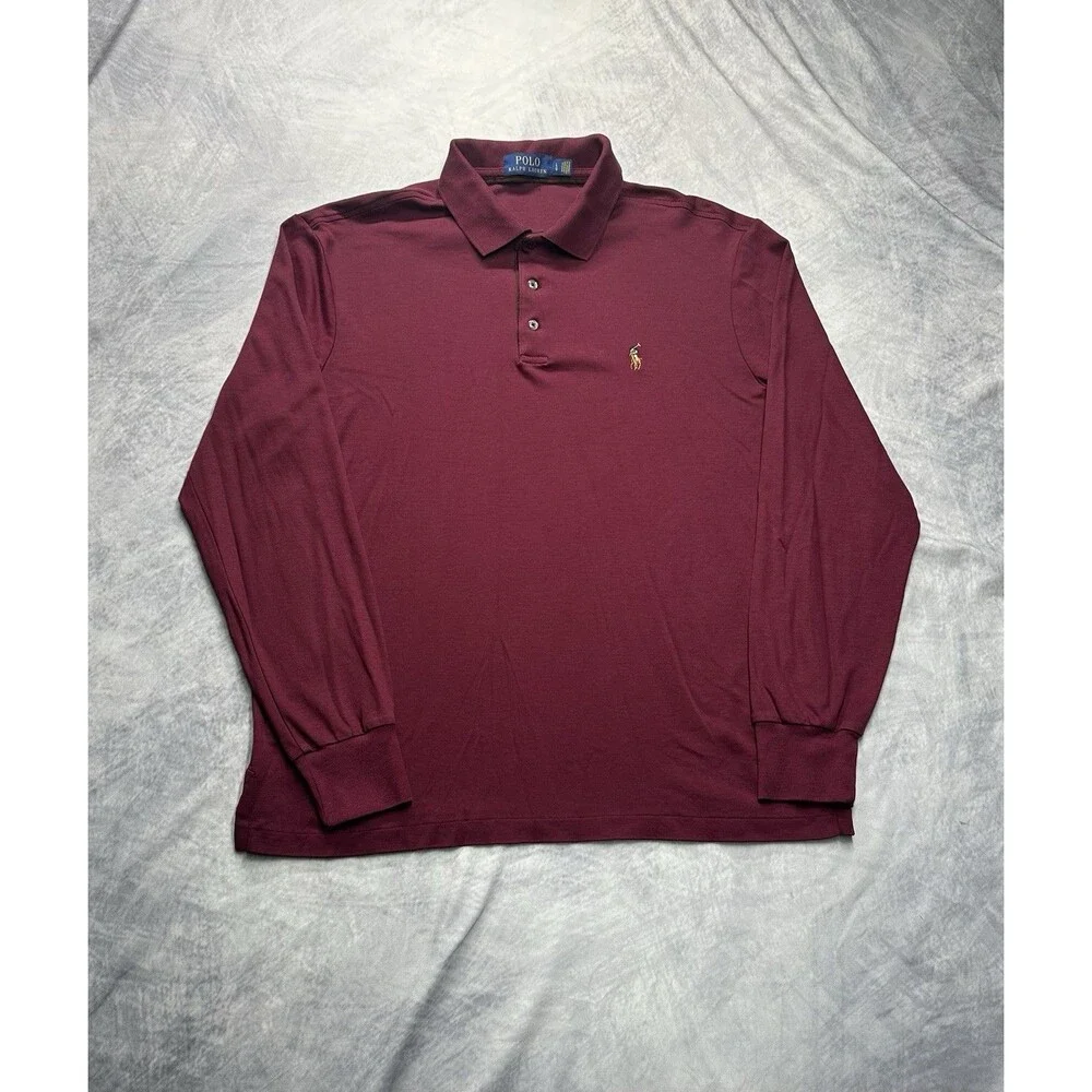Polo Ralph Lauren Red Polo Shirt Large 100% Cotton Long Sleeve